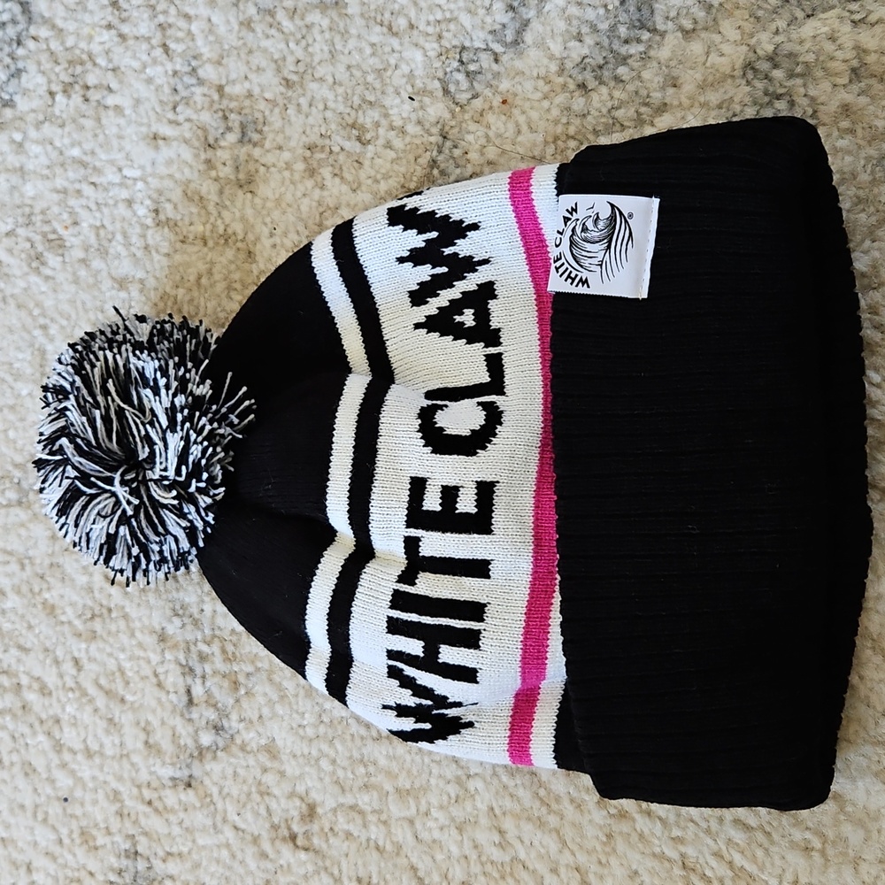 White Claw Black and White Pom-Pom Beanie